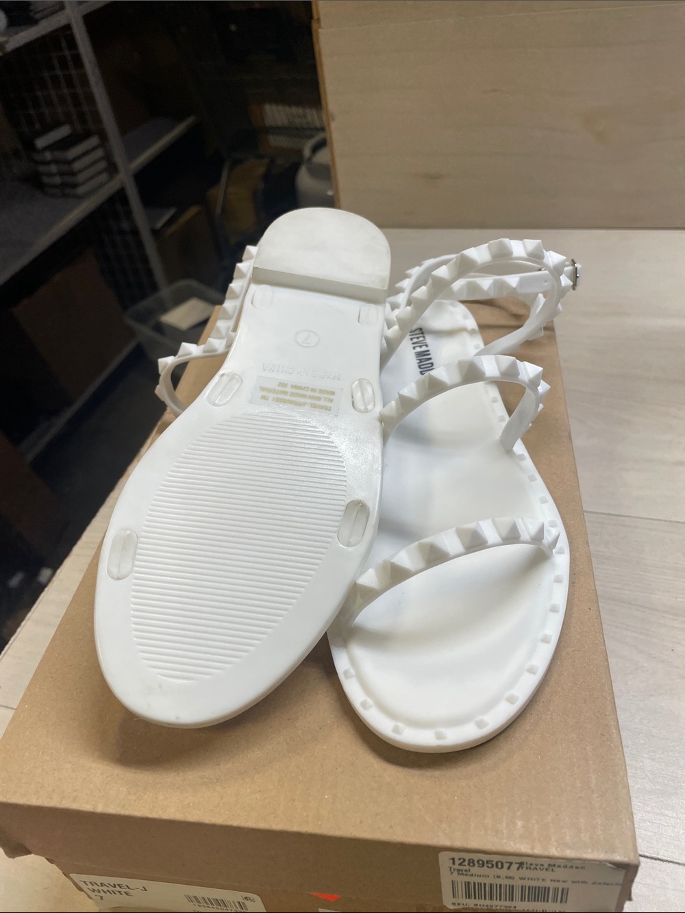 Steve Madden White Studded Strappy Flat Sandals #652